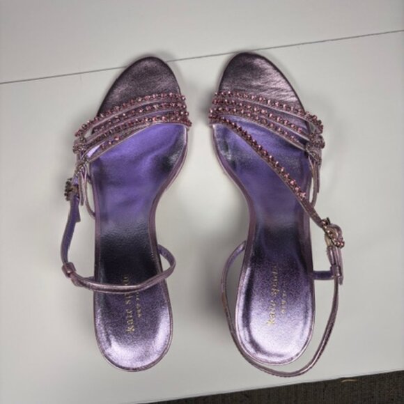 Kate Spade Makenna Crystal Sandals New Size 10M Metallic Pink Purple Leather - Picture 6 of 15